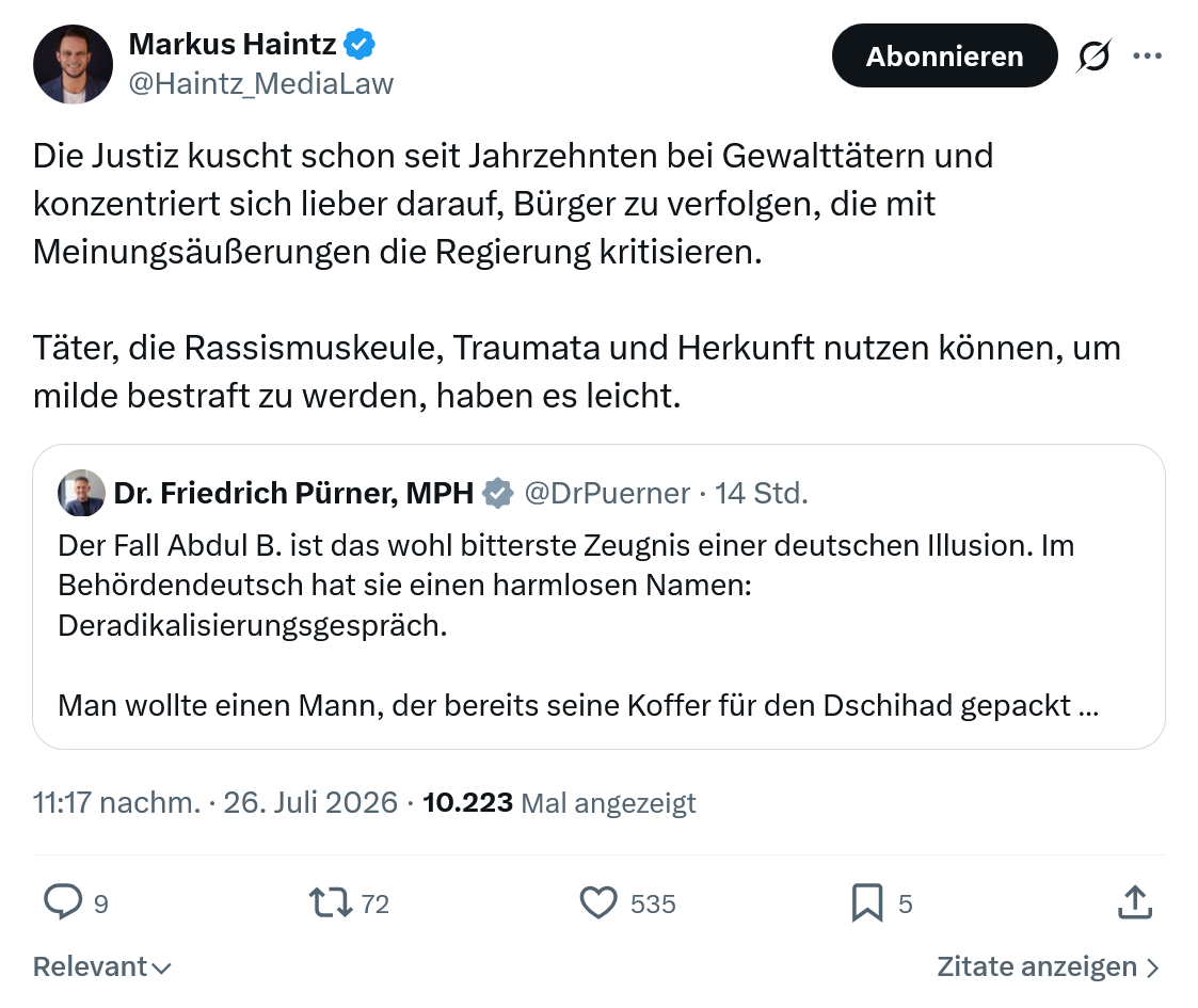 Markus Haintz: Die Justiz kuscht schon seit Jahrzehnten...