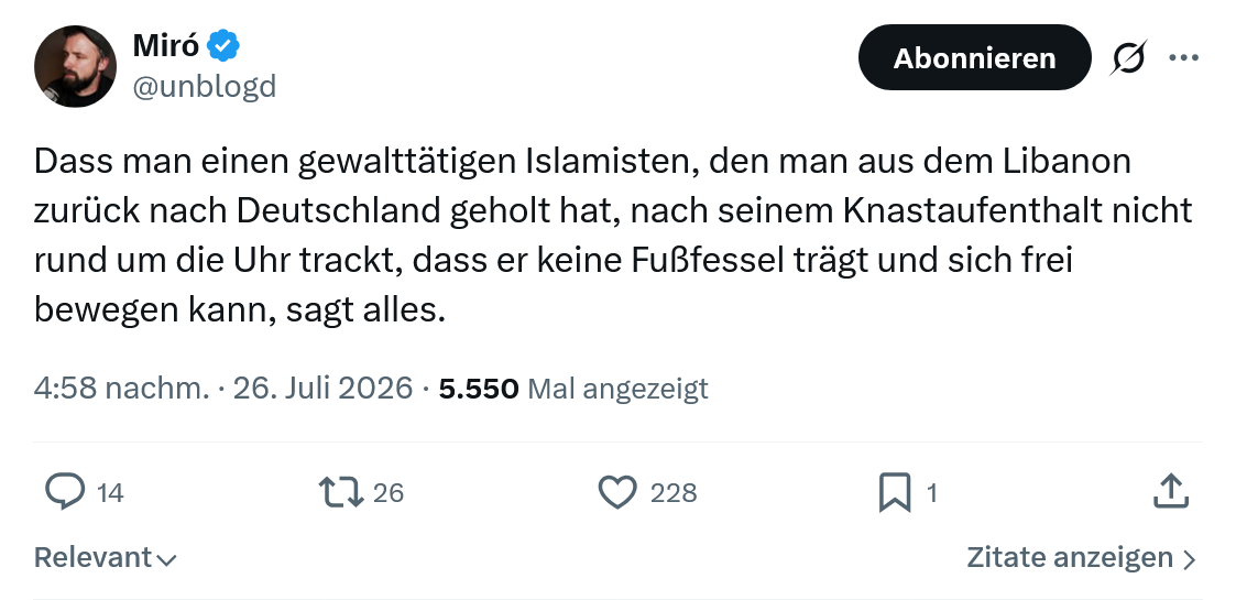 Miro Wolsfeld: Dass man einen gewalttätigen Islamisten...