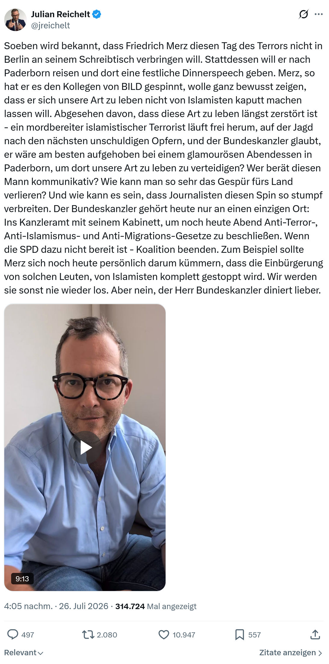 Julian Reichelt: Soeben wird bekannt, dass Friedrich Merz...