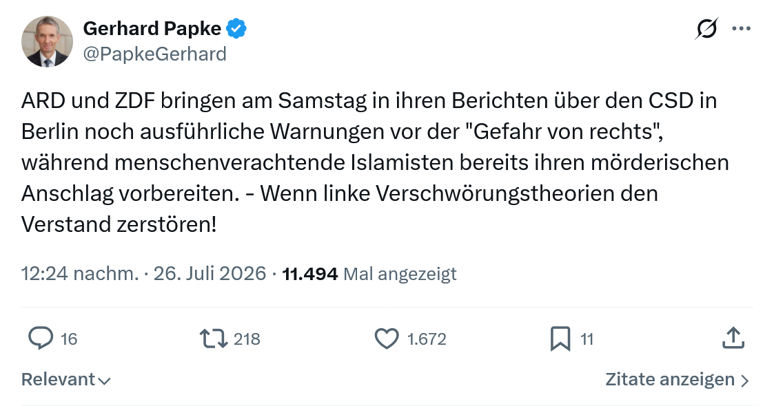Gerhard Papke: ARD und ZDF bringen am Samstag...