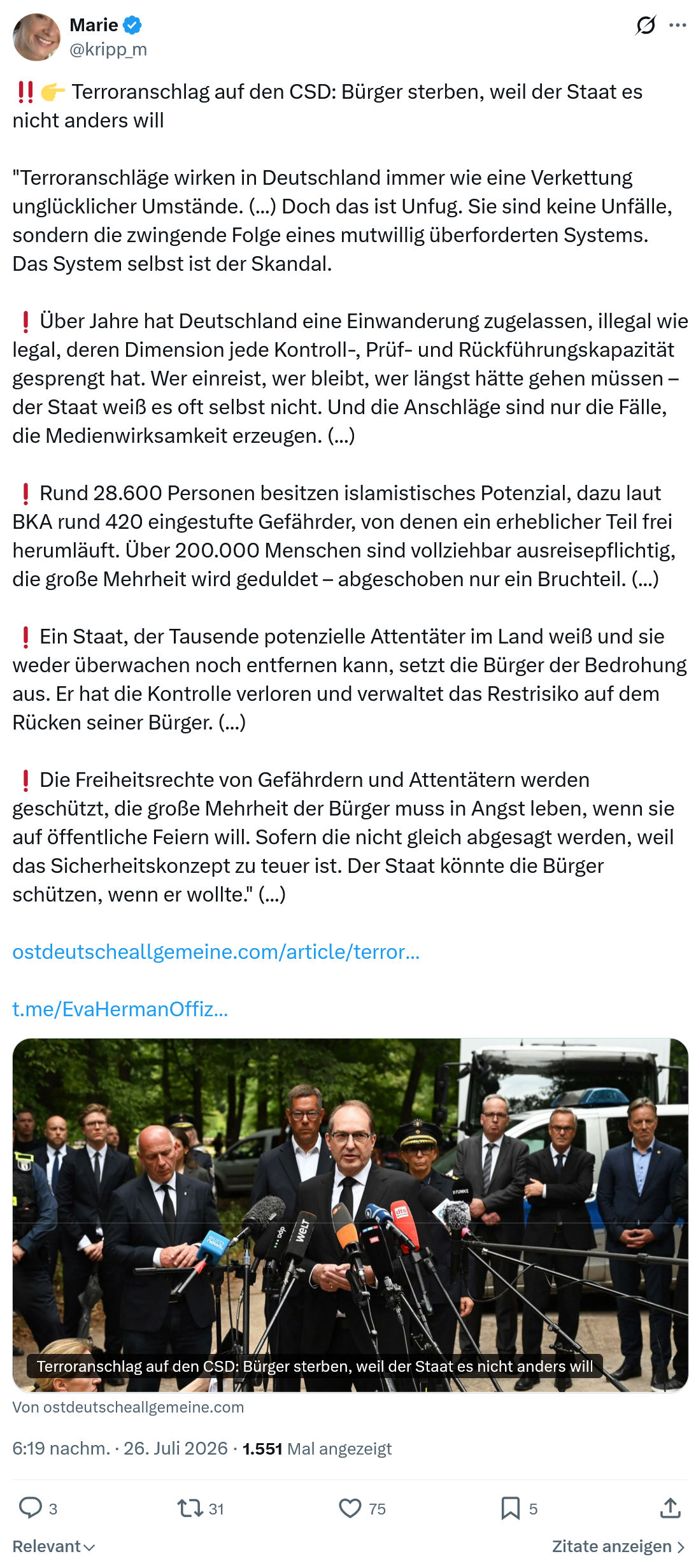 Marie kripp: Terroranschlag auf den CSD...