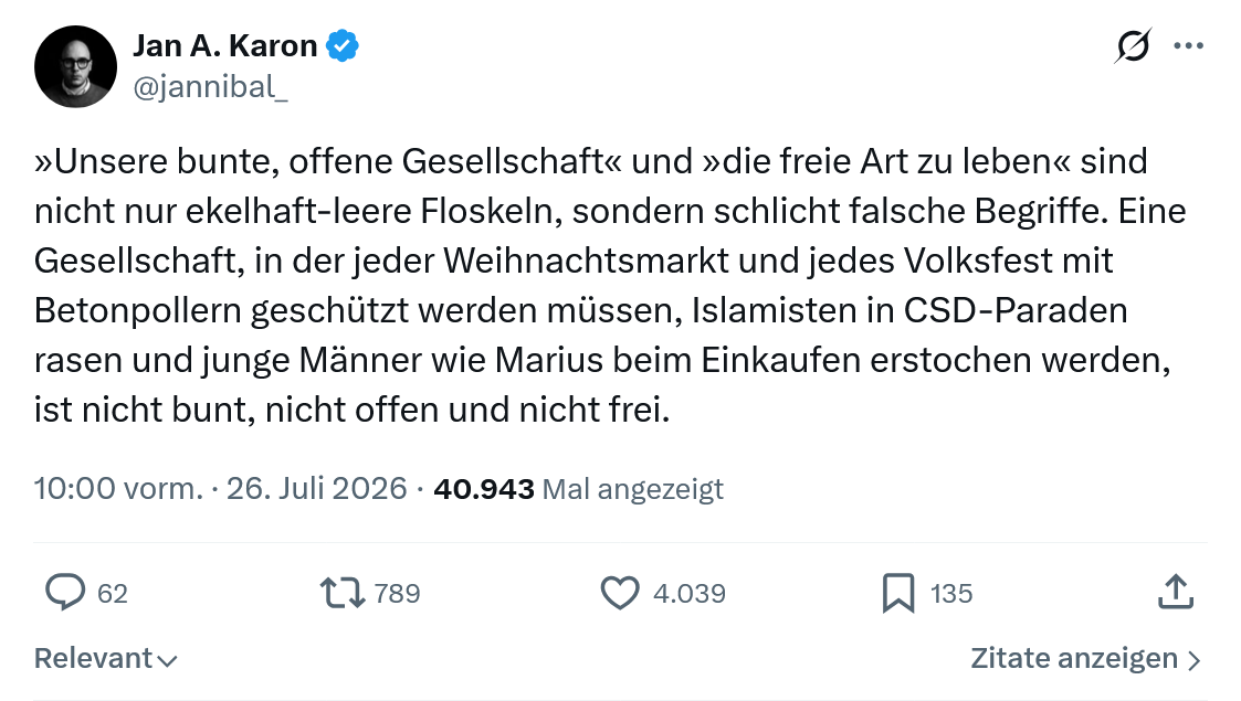 Jan A. Karon: »Unsere bunte, offene Gesellschaft«...