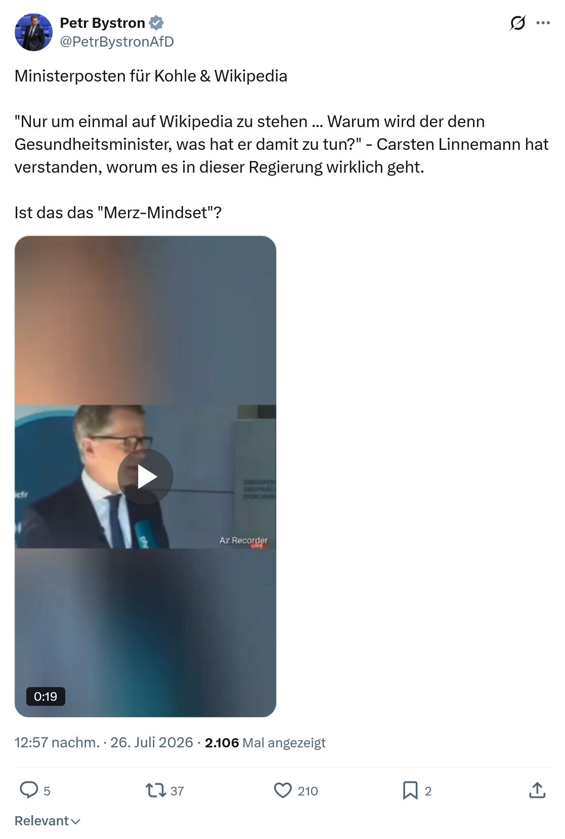 Petr Bystron: Ministerposten für Kohle & Wikipedia...