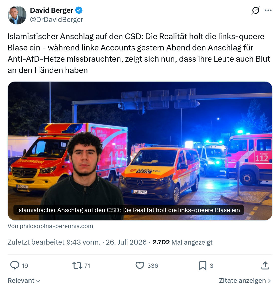 David Berger: Islamistischer Anschlag auf den CSD...
