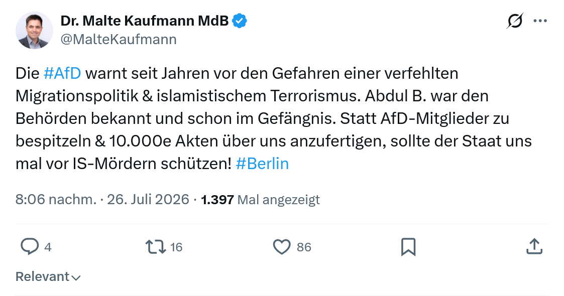 Malte Kaufmann: Die #AfD warnt seit Jahren...