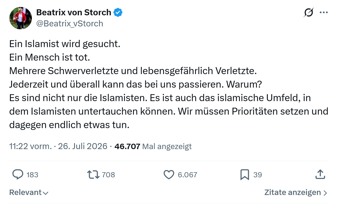 Beatrix von Storch: Ein Islamist wird gesucht...