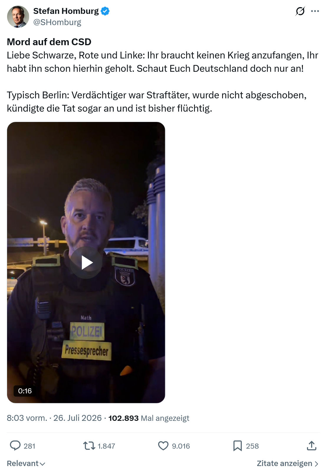 Stefan Homburg: Mord auf dem CSD...