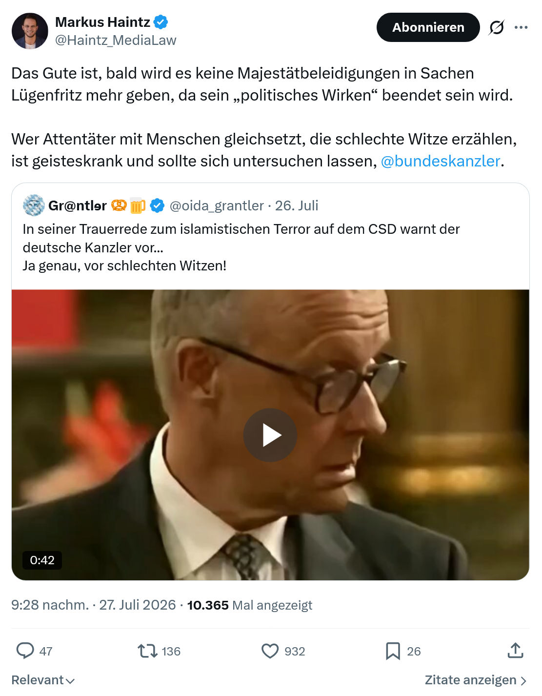 Markus Haintz: Das Gute ist, bald wird es keine Majestätbeleidigungen...