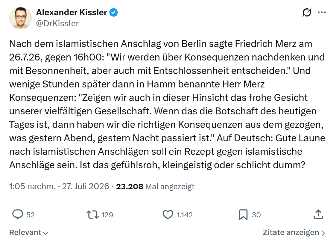 Alexander Kissler: Nach dem islamistischen Anschlag von Berlin...