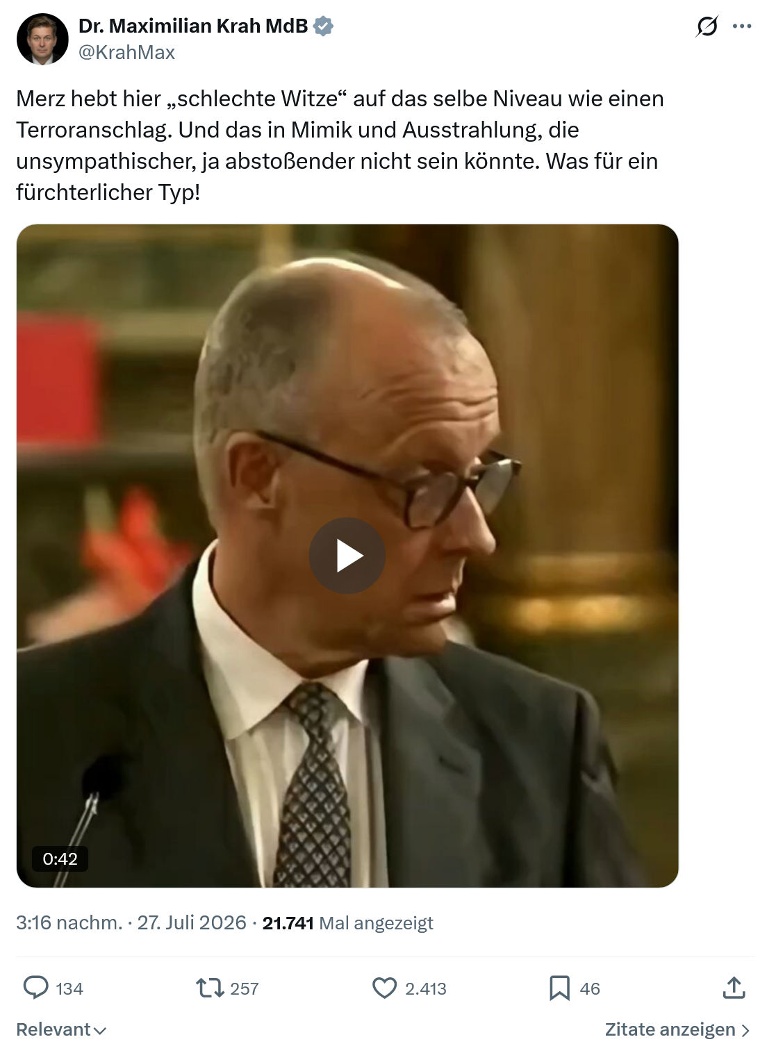 Maximilian Krah: Merz hebt hier „schlechte Witze“...