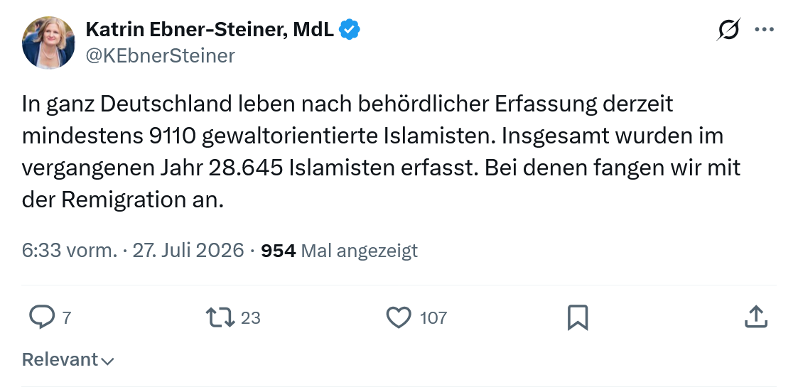 Katrin Ebner-Steiner: In ganz Deutschland leben nach behördlicher...