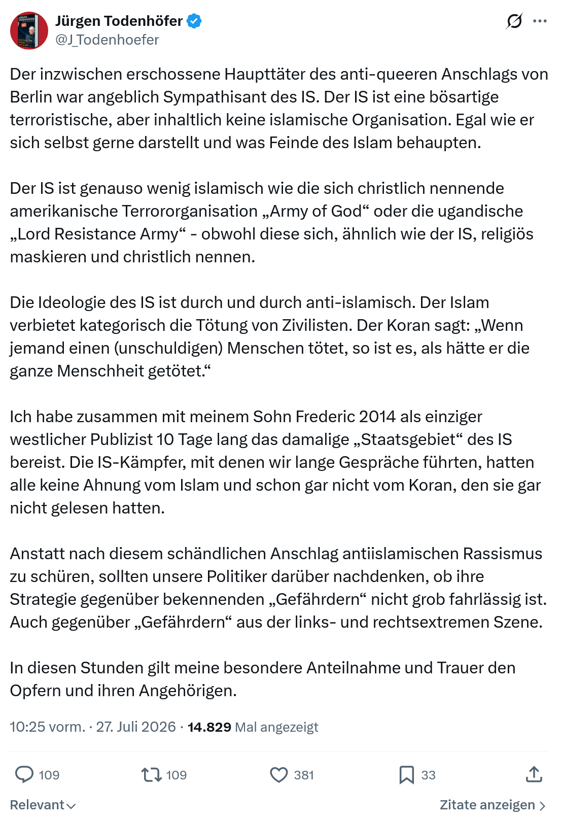 Jürgen Todenhöfer: Der inzwischen erschossene Haupttäter...
