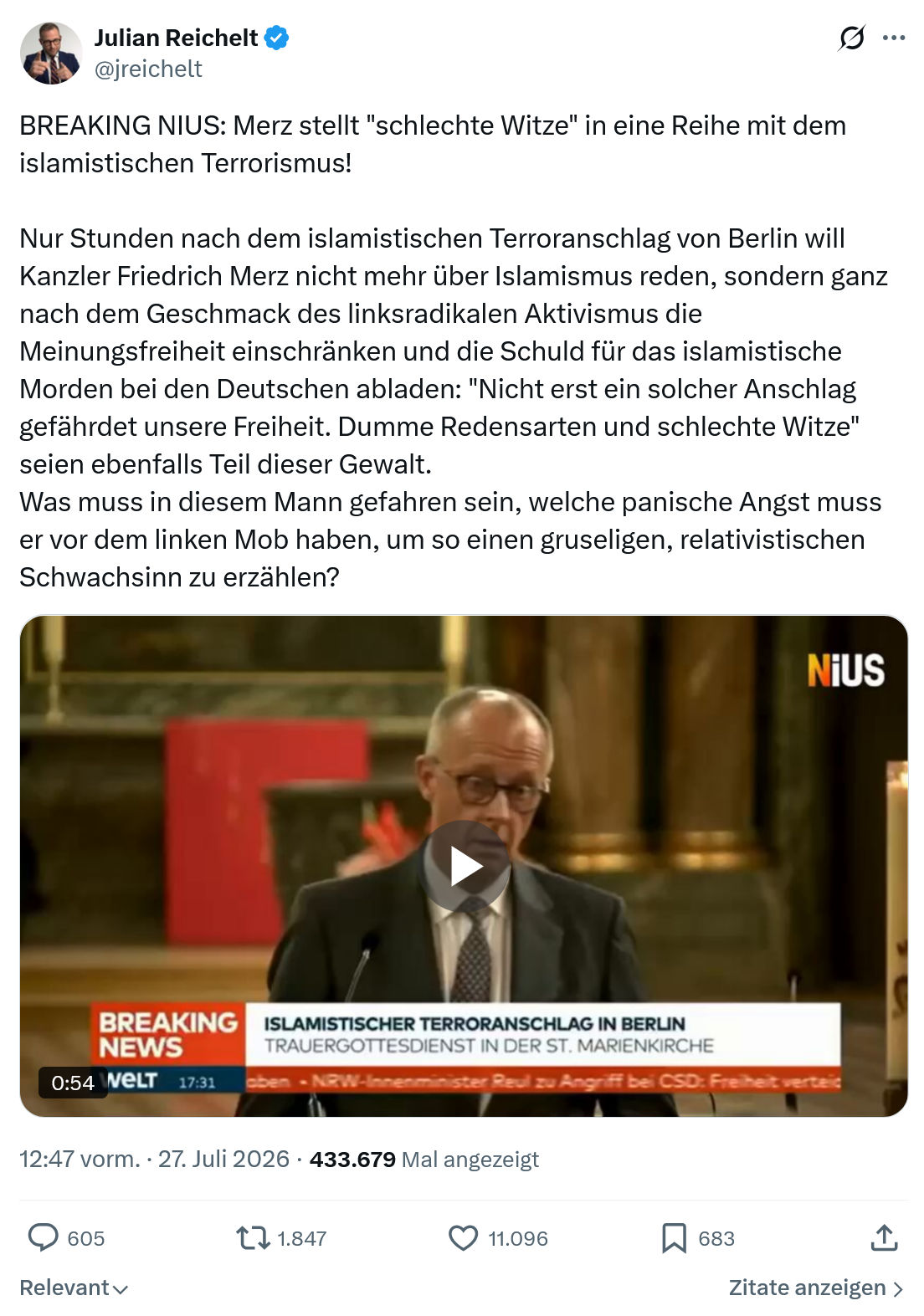 Julian Reichelt: BREAKING NIUS...
