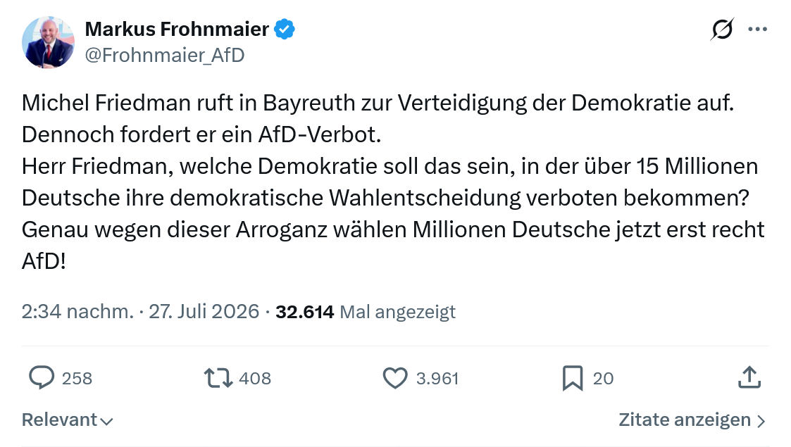 Markus Frohnmaier: Michel Friedman ruft in Bayreuth...