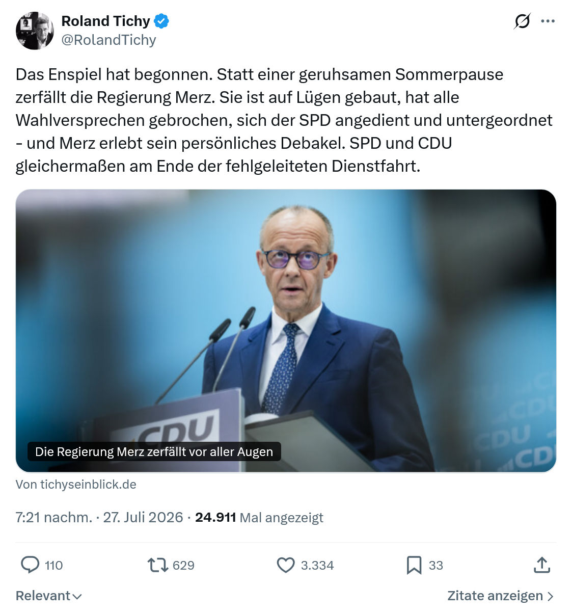 Roland Tichy: Das Enspiel hat begonnen...