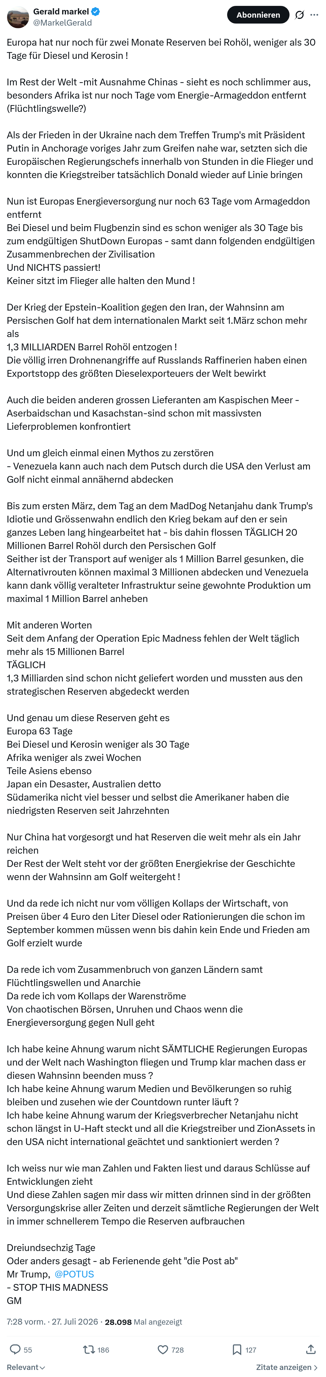 Gerald Markel: Europa hat nur noch für zwei Monate...