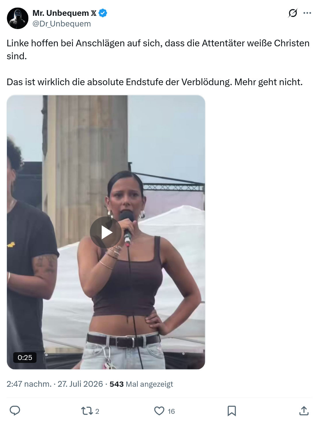 Mr. Unbequem: Linke hoffen bei Anschlägen...