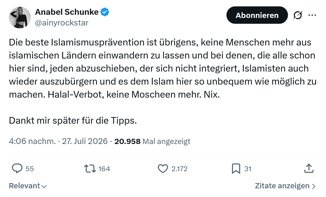 Anabel Schunke: Die beste Islamismusprävention ist übrigens...
