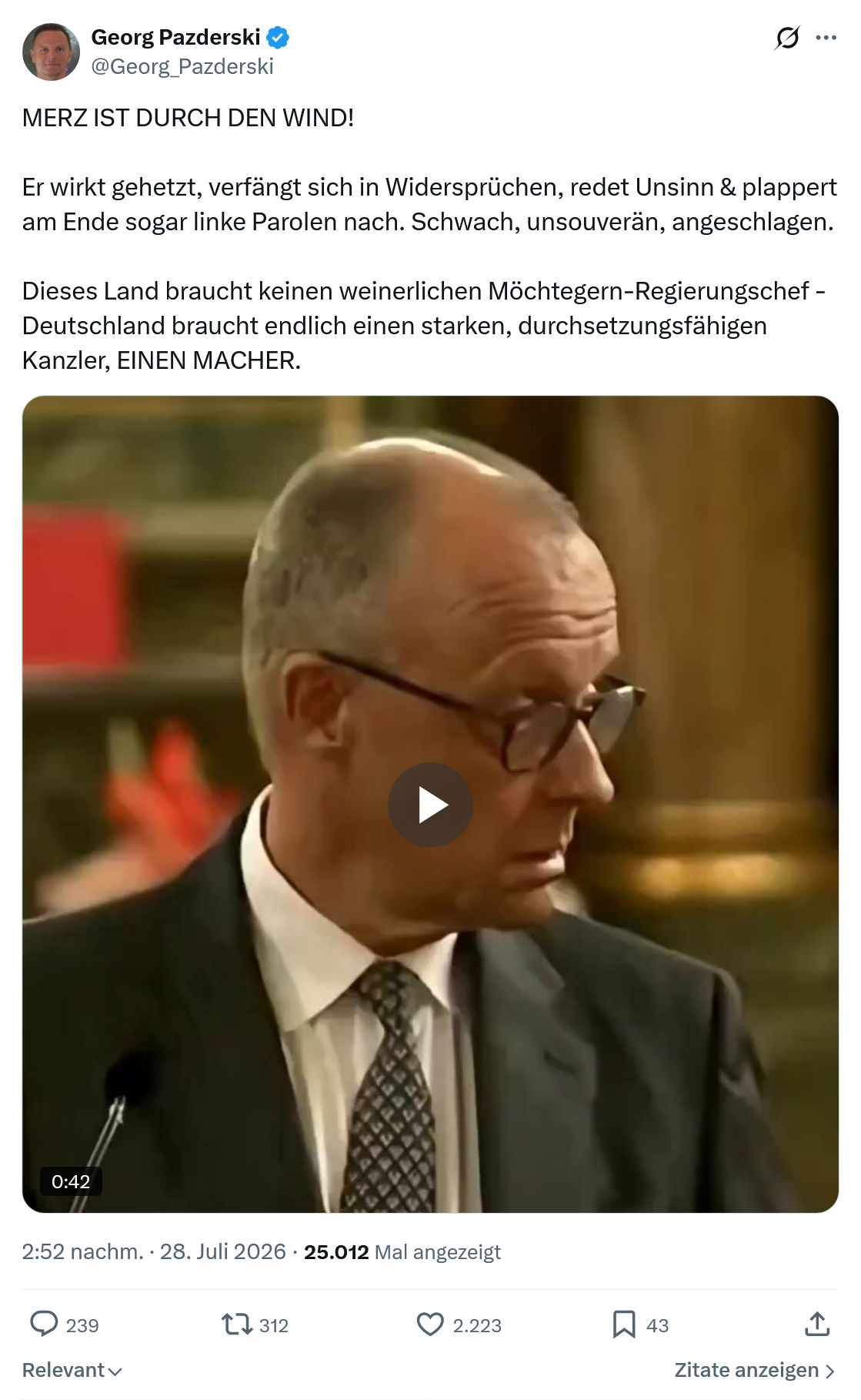 Georg Pazderski: MERZ IST DURCH DEN WIND!...