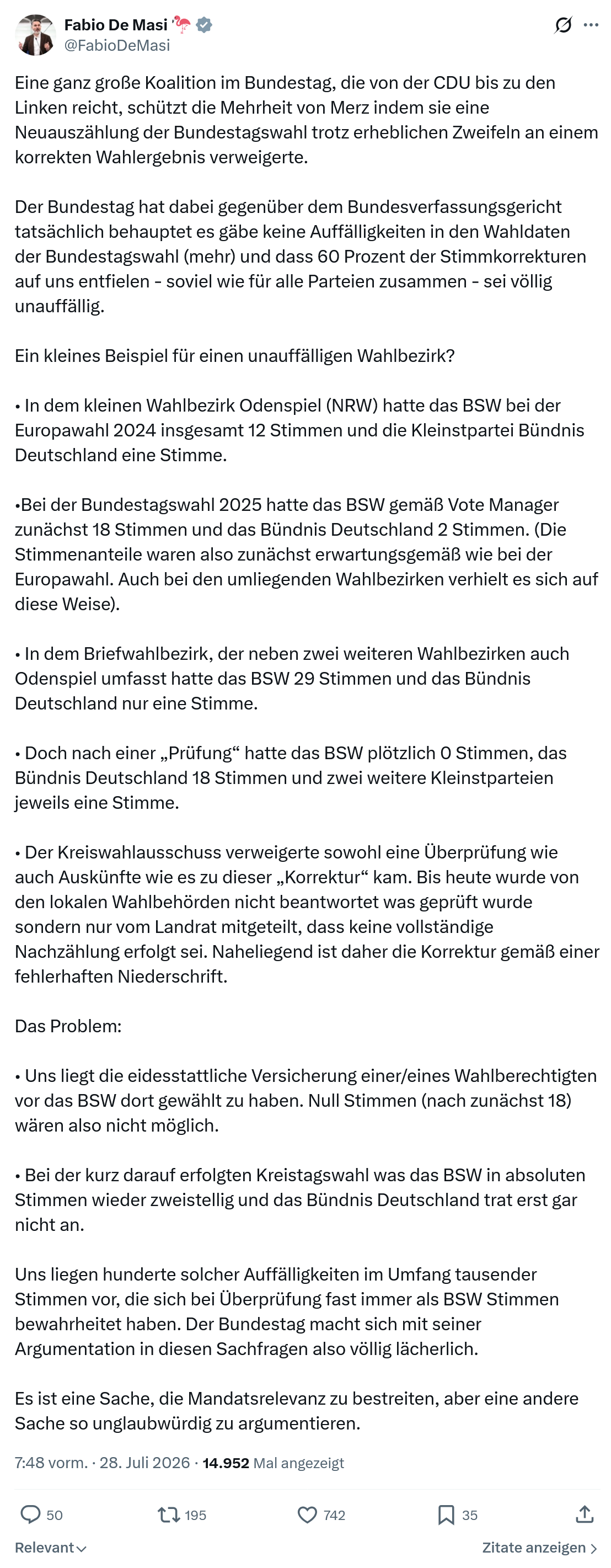 Fabio De Masi: Eine ganz große Koalition im Bundestag...