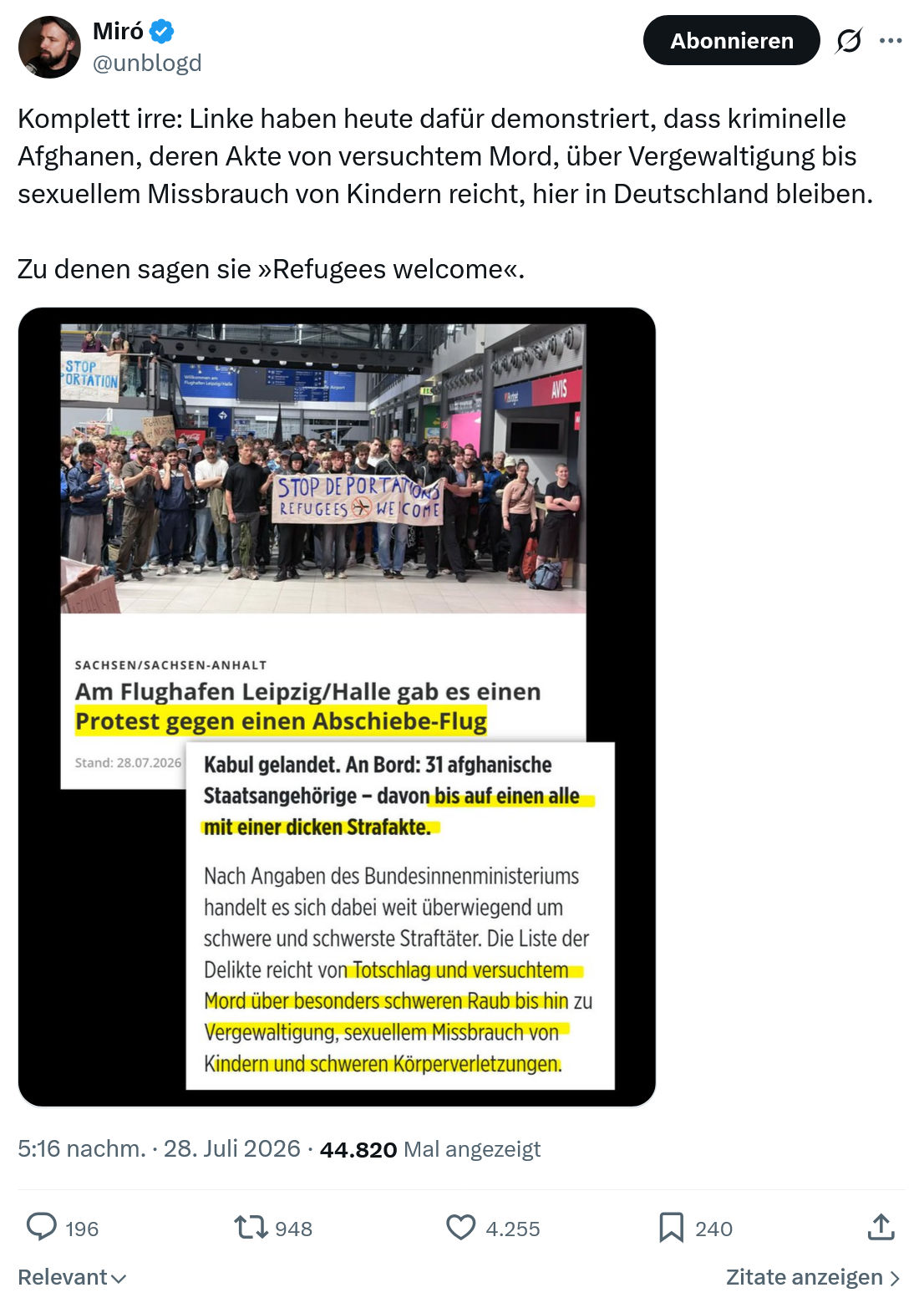 Miro Wolsfeld: Komplett irre: Linke haben heute...