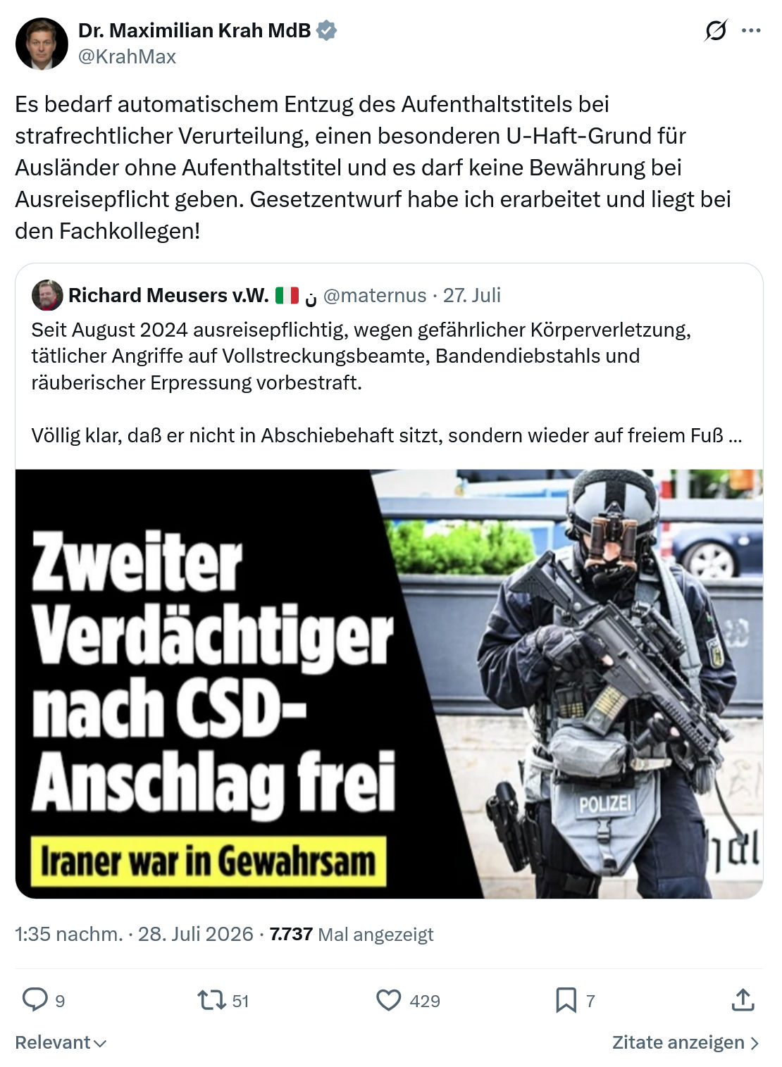 Maximilian Krah: Es bedarf automatischem Entzug...