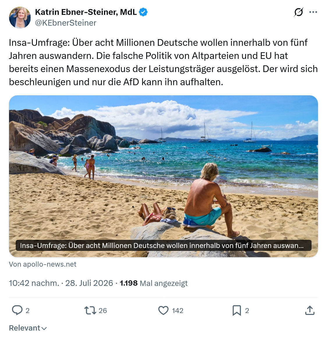 Katrin Ebner-Steiner: Insa-Umfrage: Über acht Millionen Deutsche...