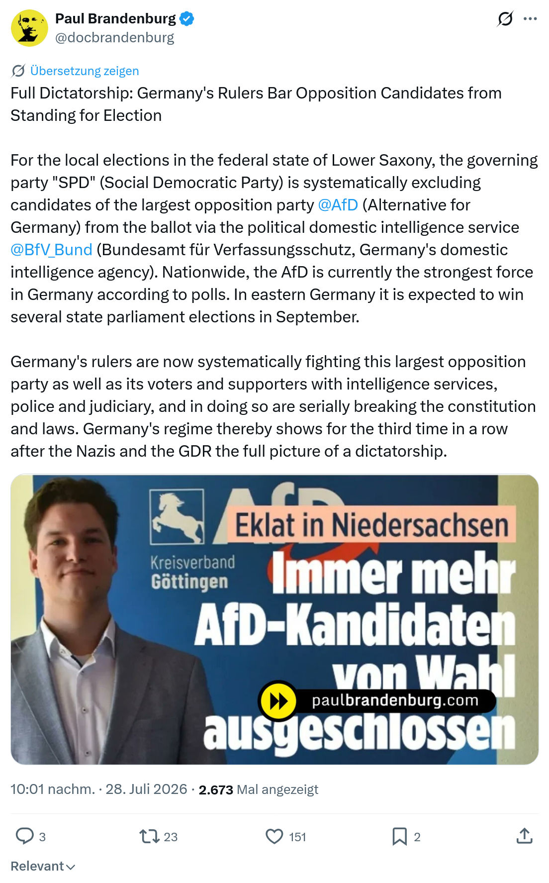 Paul Brandenburg: Full Dictatorship: Germany's Rulers Bar Opposition...