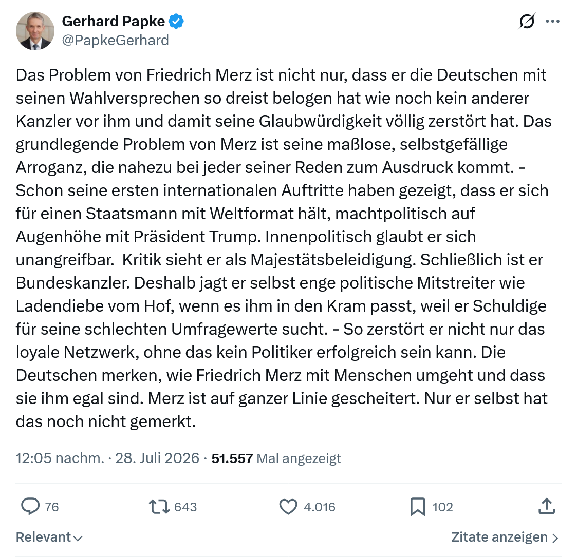 Gerhard Papke: Das Problem von Friedrich Merz...