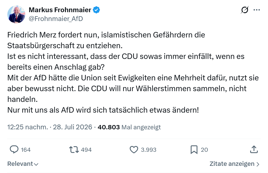 Markus Frohnmaier: Friedrich Merz fordert nun...