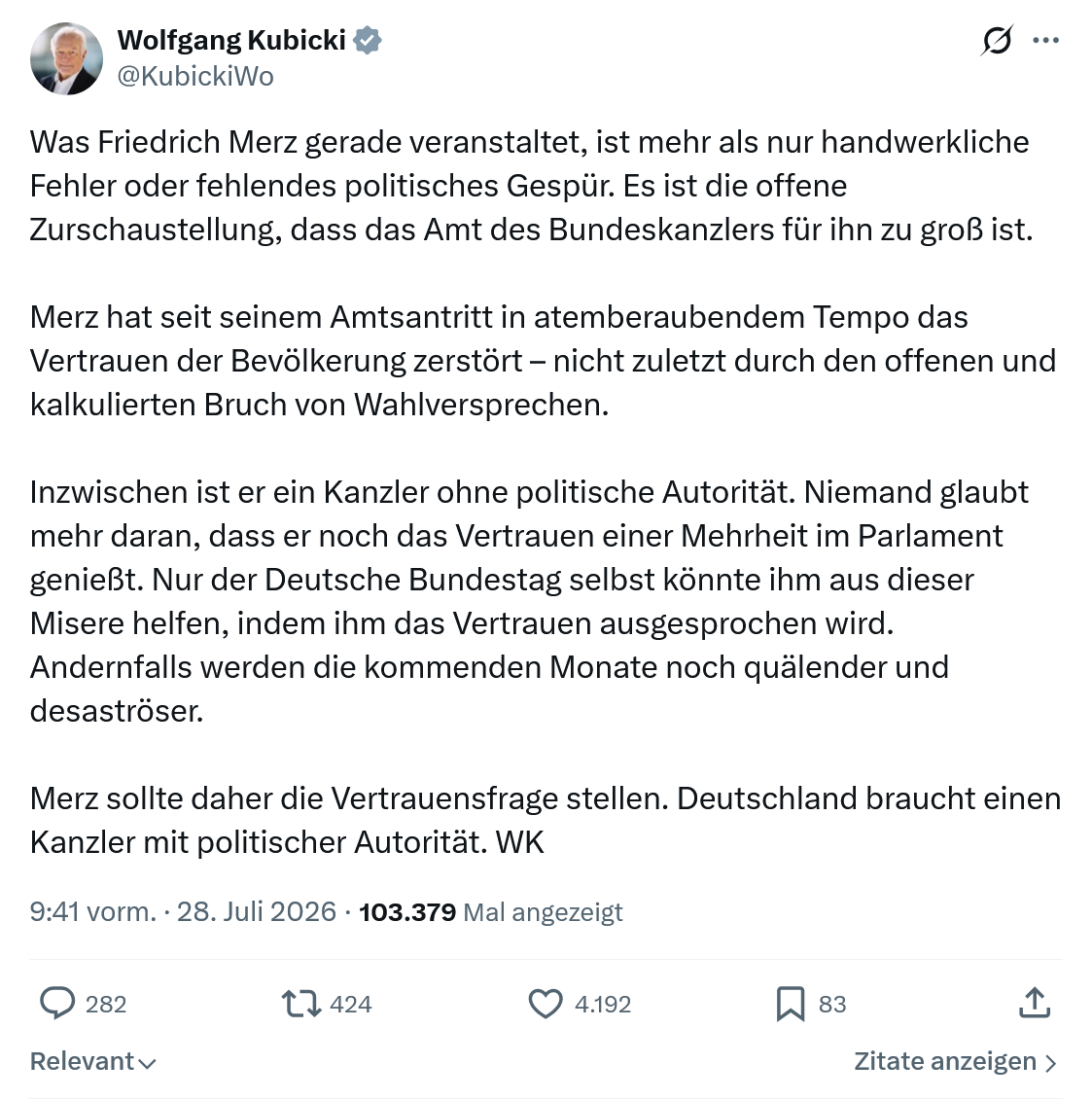 Wolfgang Kubicki: Was Friedrich Merz gerade veranstaltet...