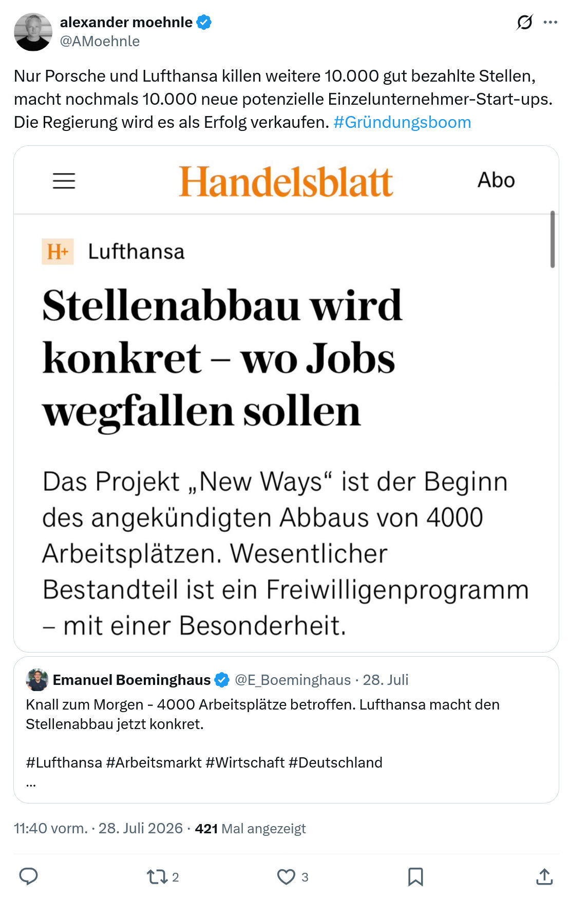 Alexander Moehnle: Nur Porsche und Lufthansa...