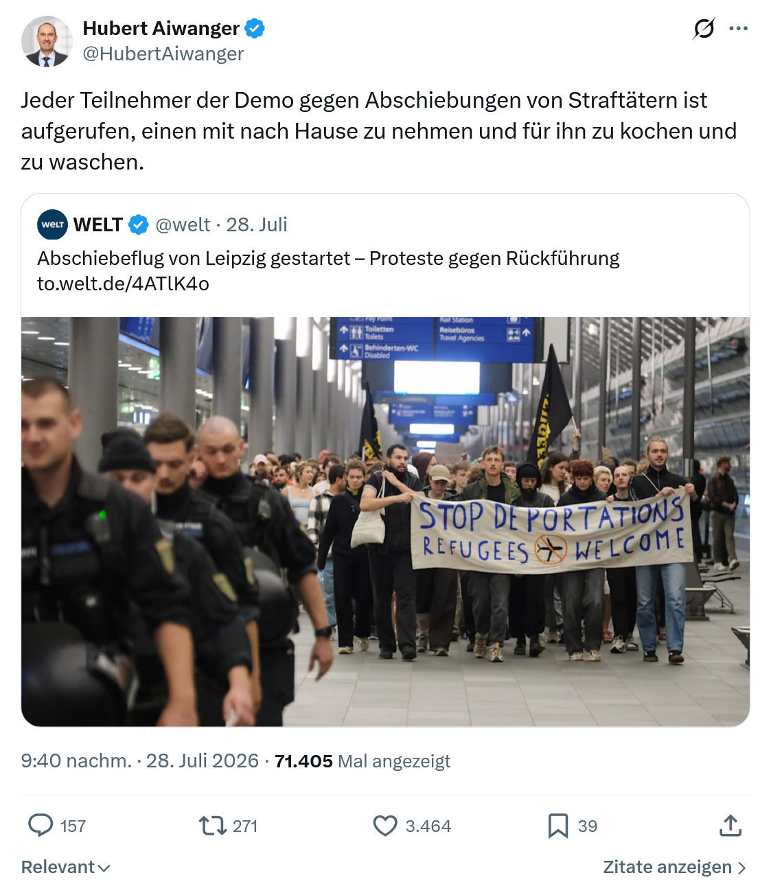 Hubert Aiwanger: Jeder Teilnehmer der Demo...