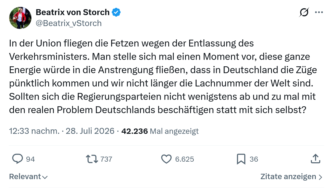 Beatrix von Storch: In der Union fliegen die Fetzen...
