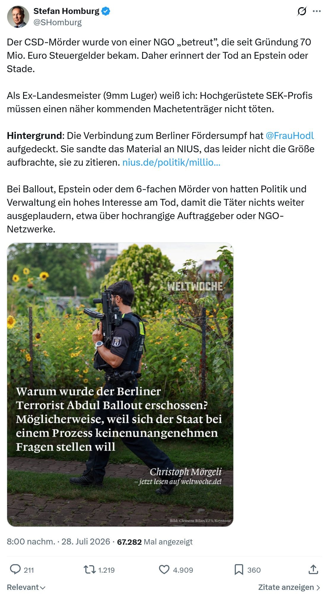 Stefan Homburg: Der CSD-Mörder wurde von einer NGO...