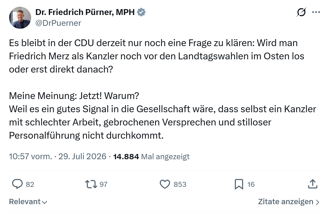 Friedrich Pürner: Es bleibt in der CDU...