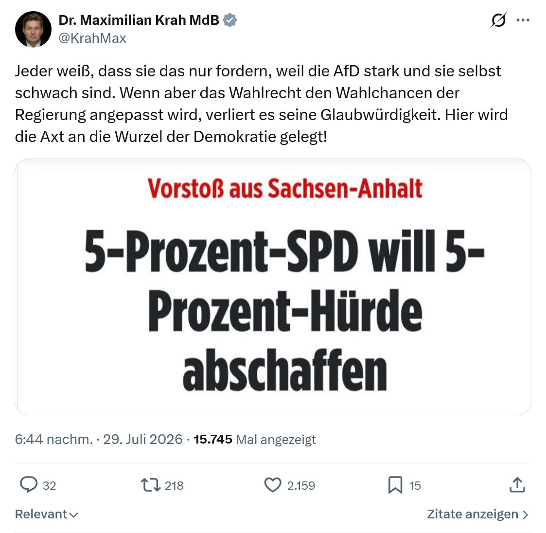 Maximilian Krah: Jeder weiß, dass sie das nur fordern...