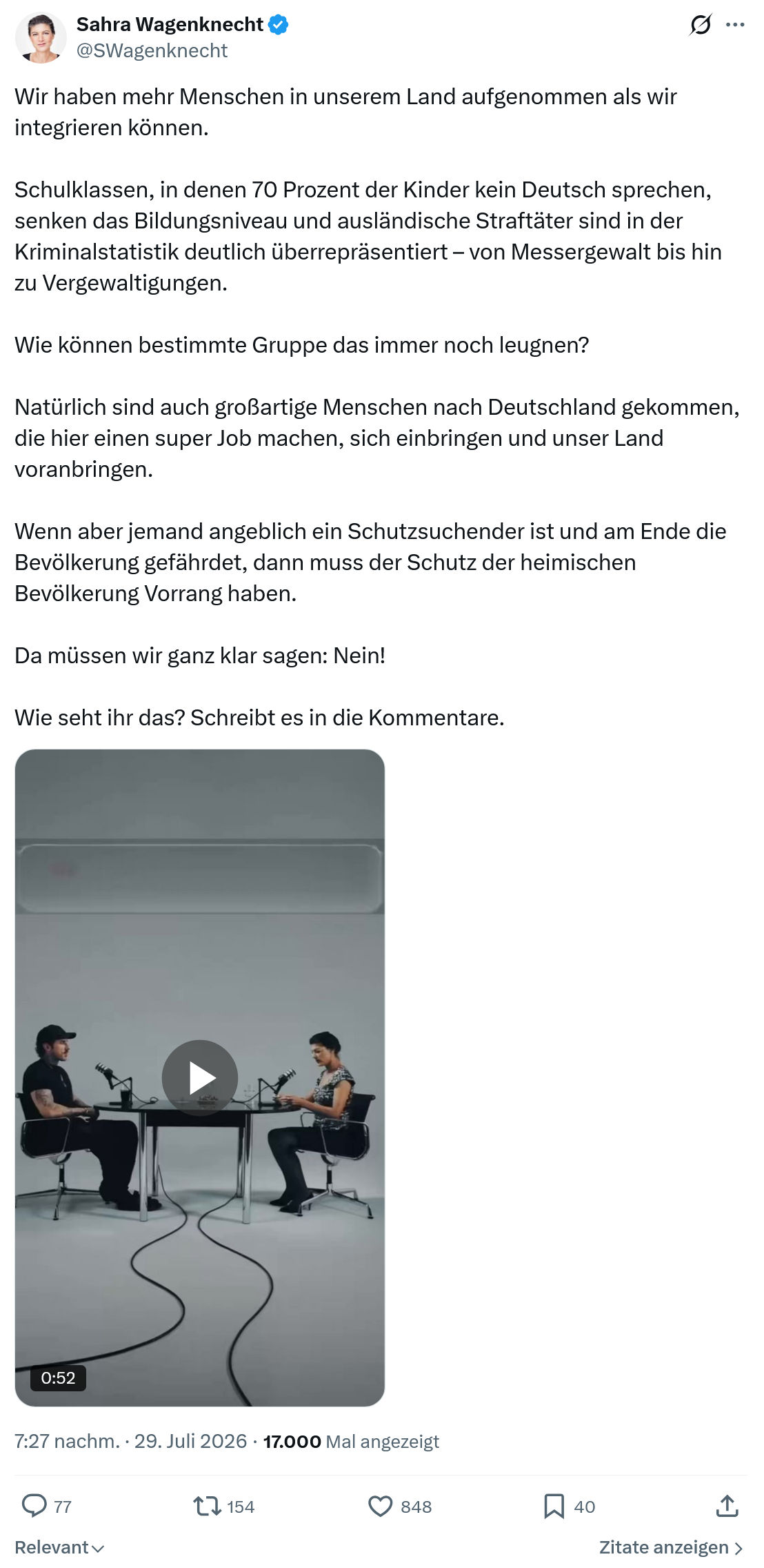 Sahra Wagenknecht: Wir haben mehr Menschen...