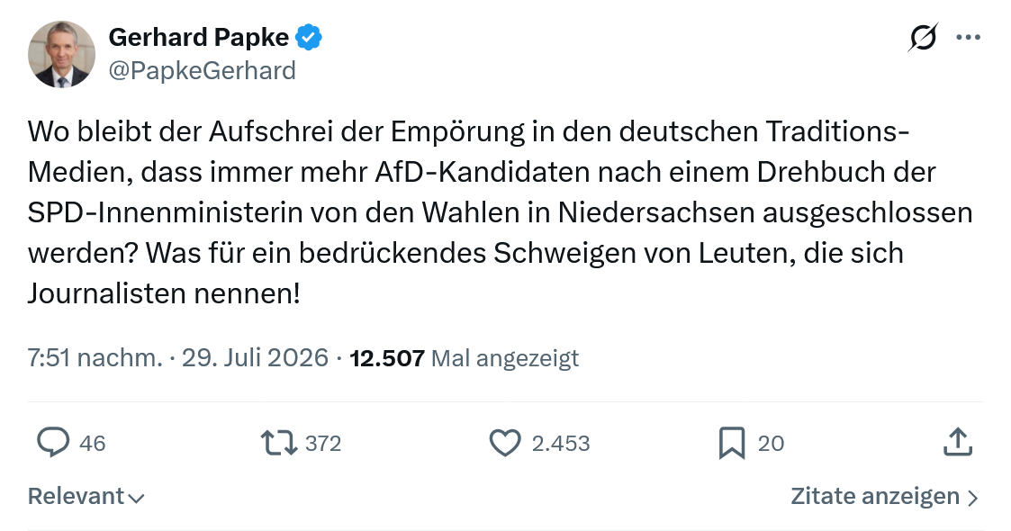 Gerhard Papke: Wo bleibt der Aufschrei der Empörung...