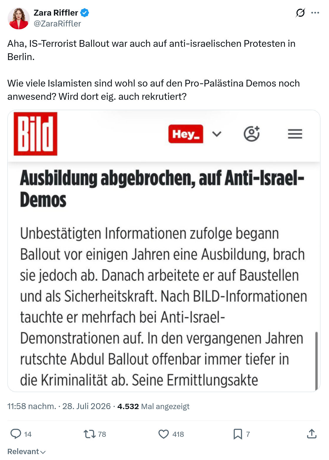 Zara Riffler: Aha, IS-Terrorist Ballout...