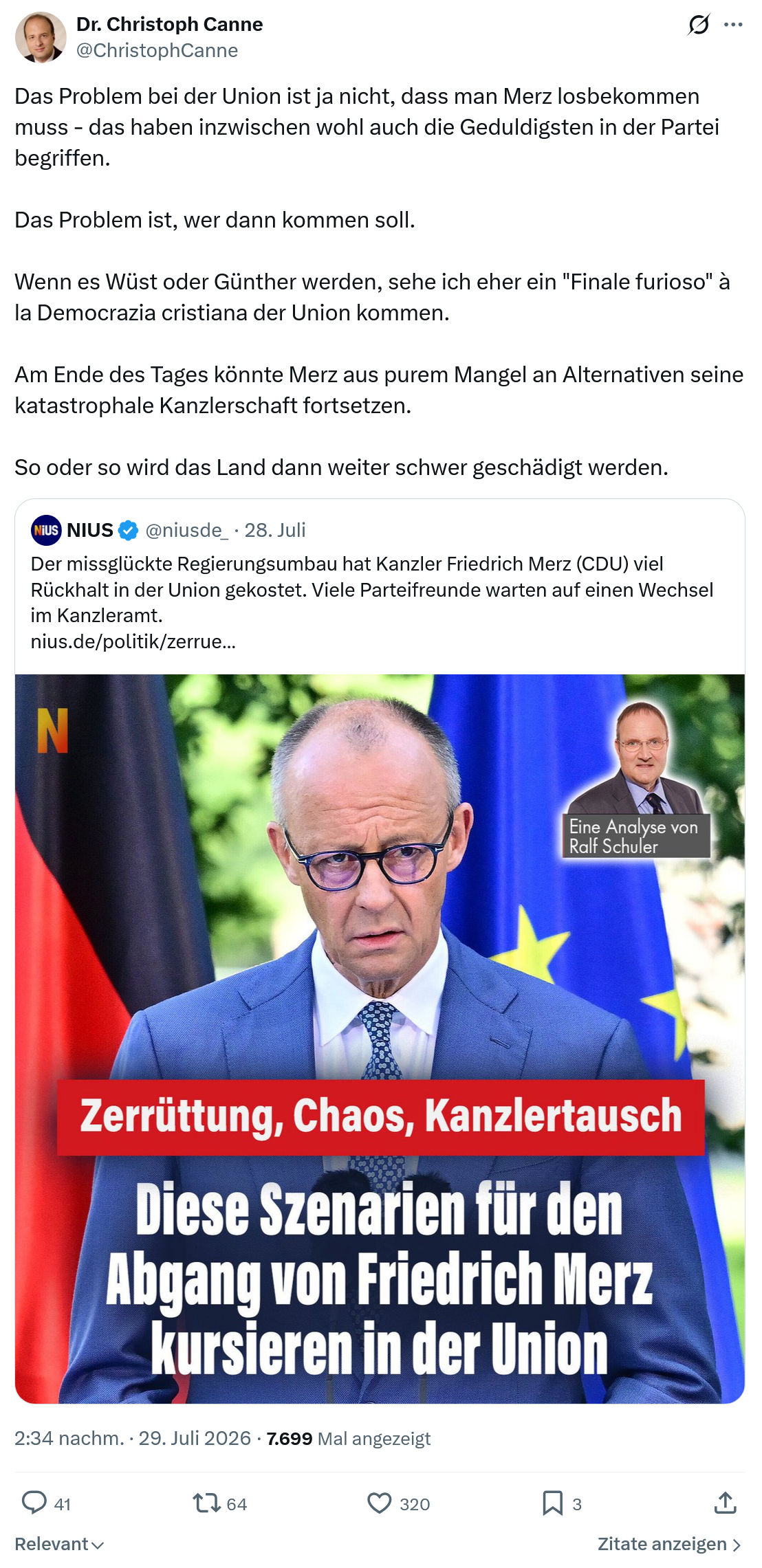 Christoph Canne: Das Problem bei der Union ist ja nicht...