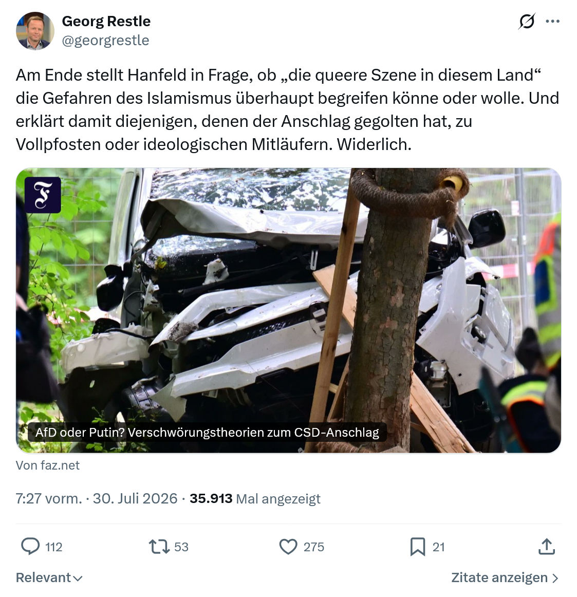 Georg Restle: Am Ende stellt Hanfeld in Frage...