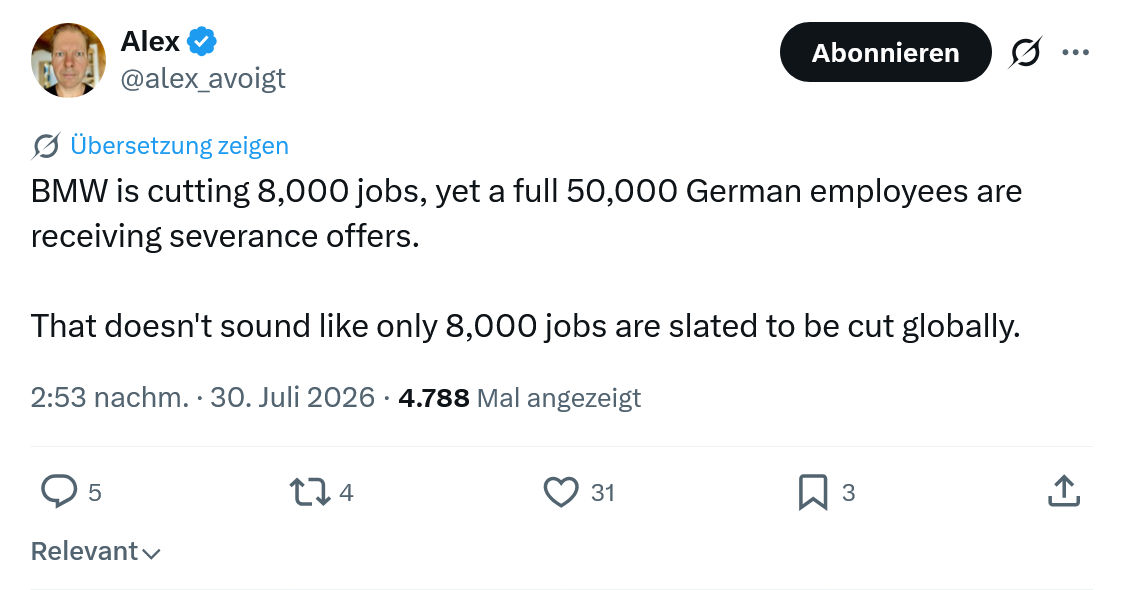 alex avoigt: BMW is cutting 8,000 jobs...