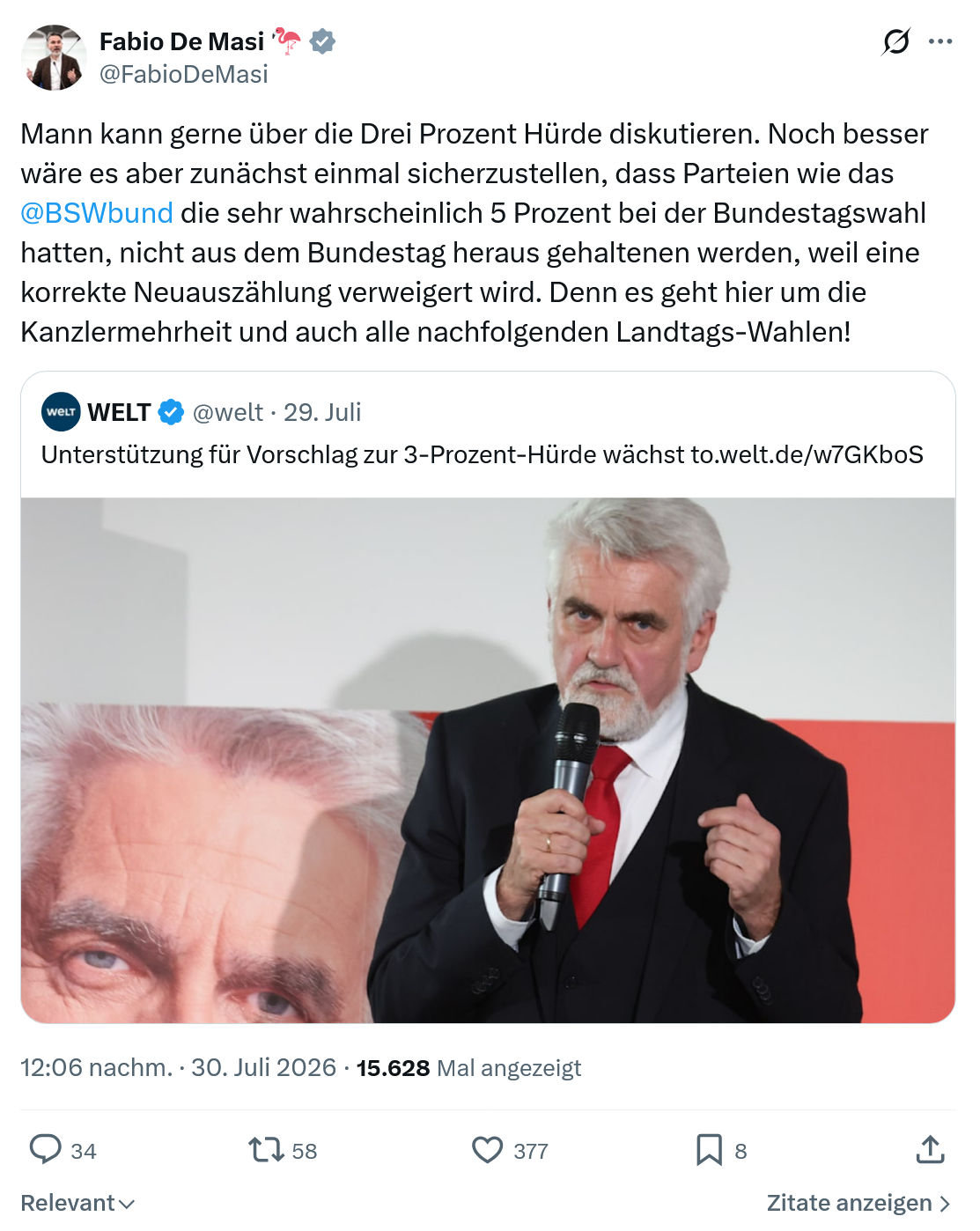 Fabio De Masi: Mann kann gerne über die Drei Prozent Hürde...