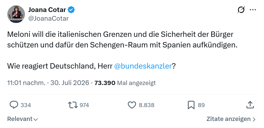Joana Cotar: Meloni will die italienischen Grenzen...
