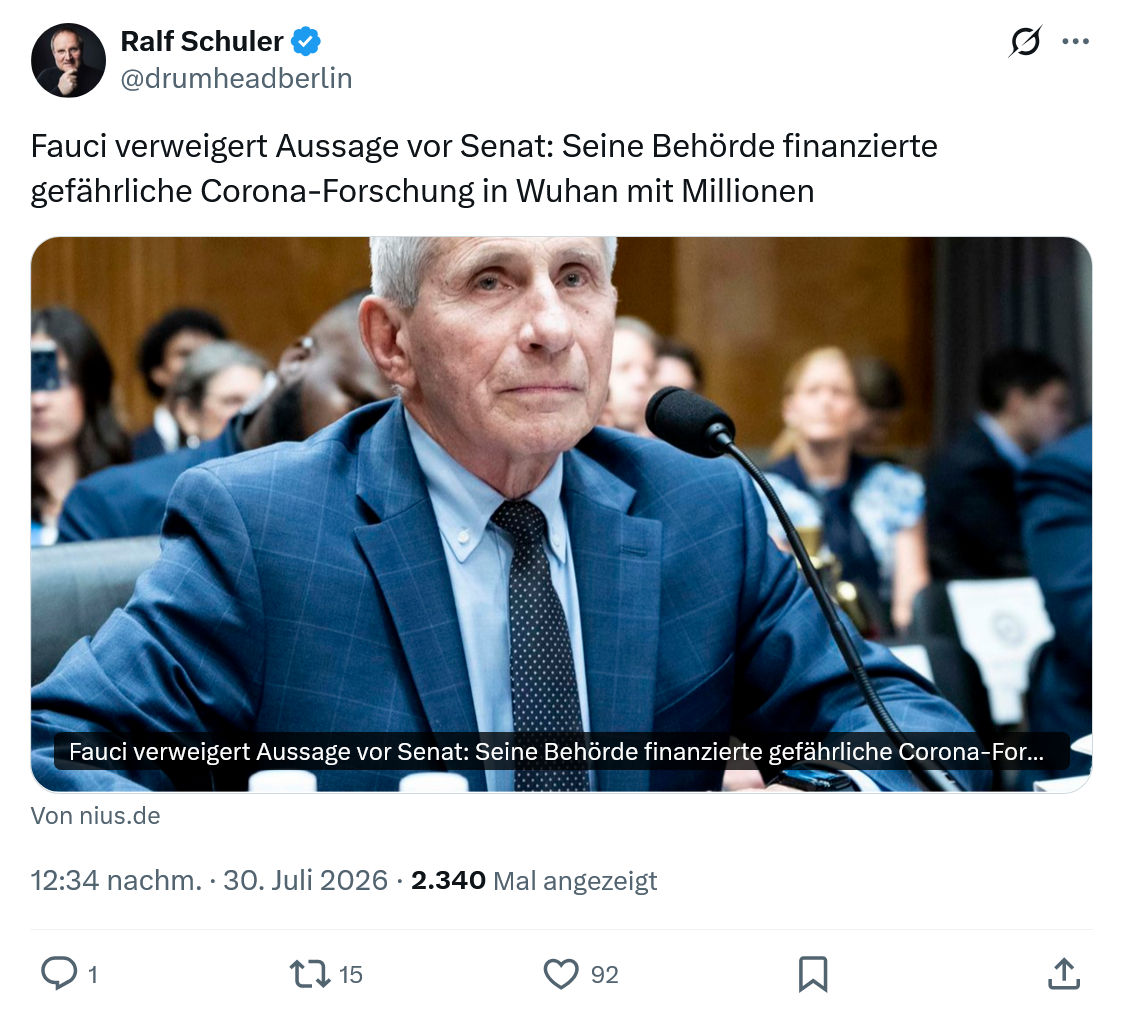 Ralf Schuler: Fauci verweigert Aussage vor Senat...