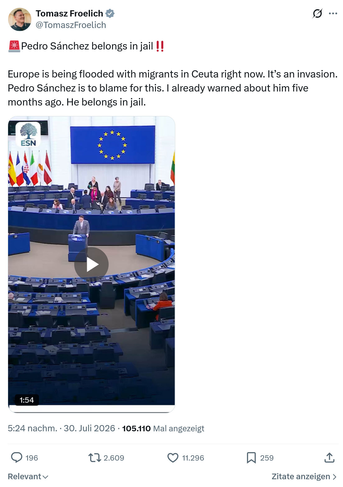 Tomasz Froelich: Pedro Sánchez belongs in jail...
