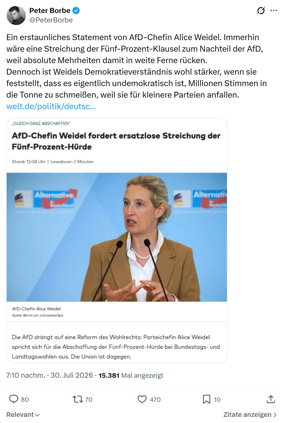 Peter Borbe: Ein erstaunliches Statement von AfD-Chefin...