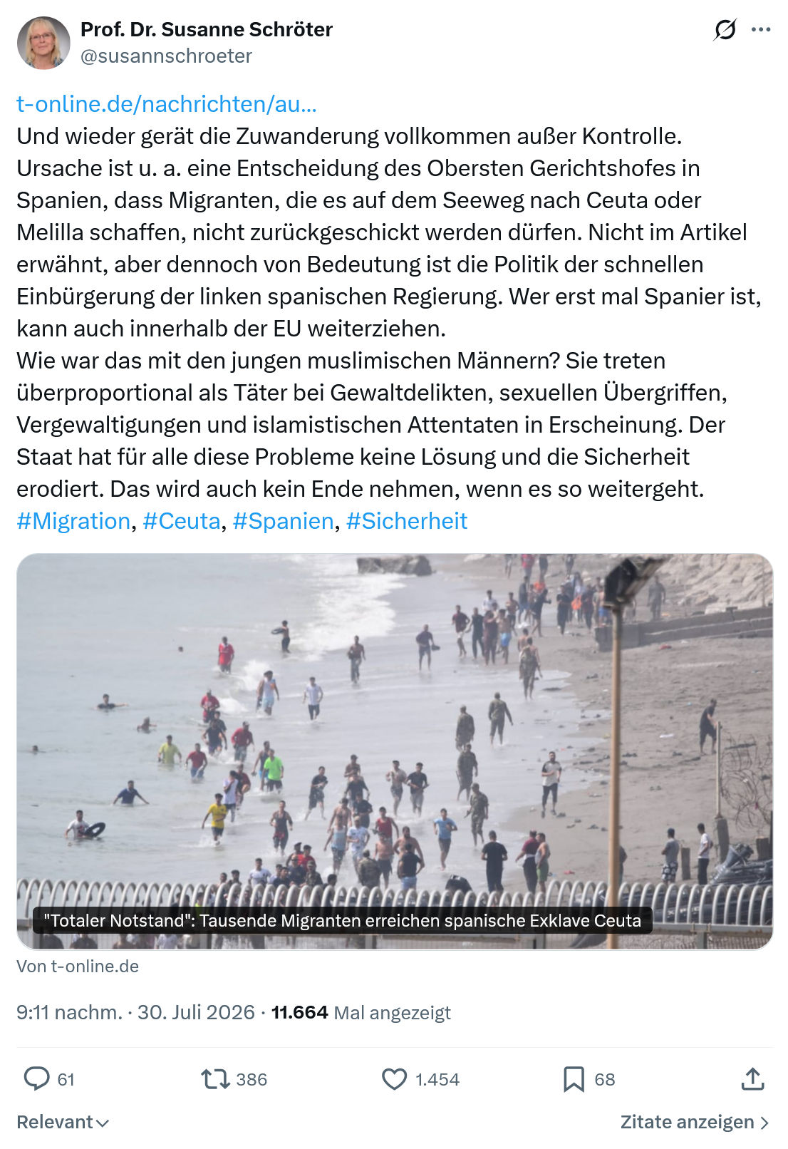 Susanne Schröter: Und wieder gerät die Zuwanderung...