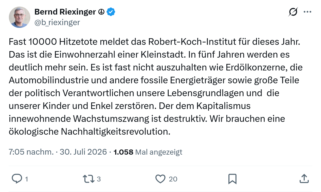 Bernd Riexinger: Fast 10000 Hitzetote meldet...